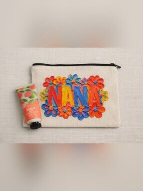 Handmade 'NANA' Colorful Floral Makeup Bag And A Guava Lotion